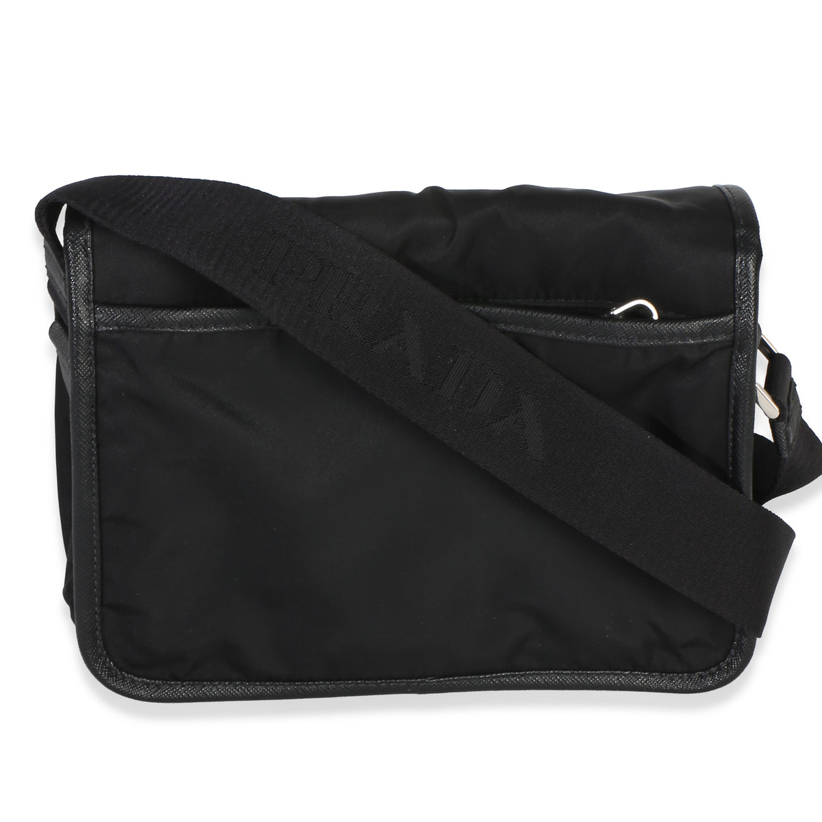Prada Black Re Nylon Saffiano Double Buckle Messenger Bag Handbag 4