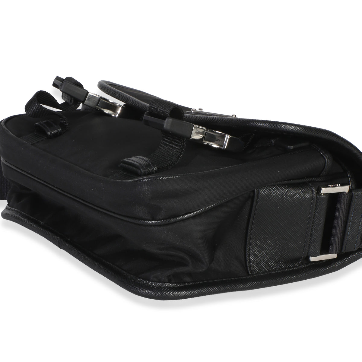 Prada Black Re Nylon Saffiano Double Buckle Messenger Bag Handbag 6