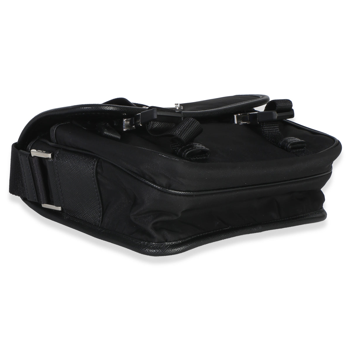 Prada Black Re Nylon Saffiano Double Buckle Messenger Bag Handbag 7