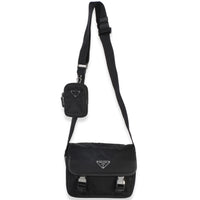 Prada Black Re Nylon Saffiano Double Buckle Messenger Bag Handbag 8