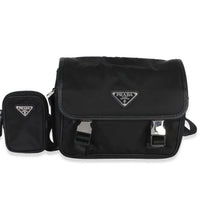 Prada Black Re Nylon Saffiano Double Buckle Messenger Bag Handbag fv