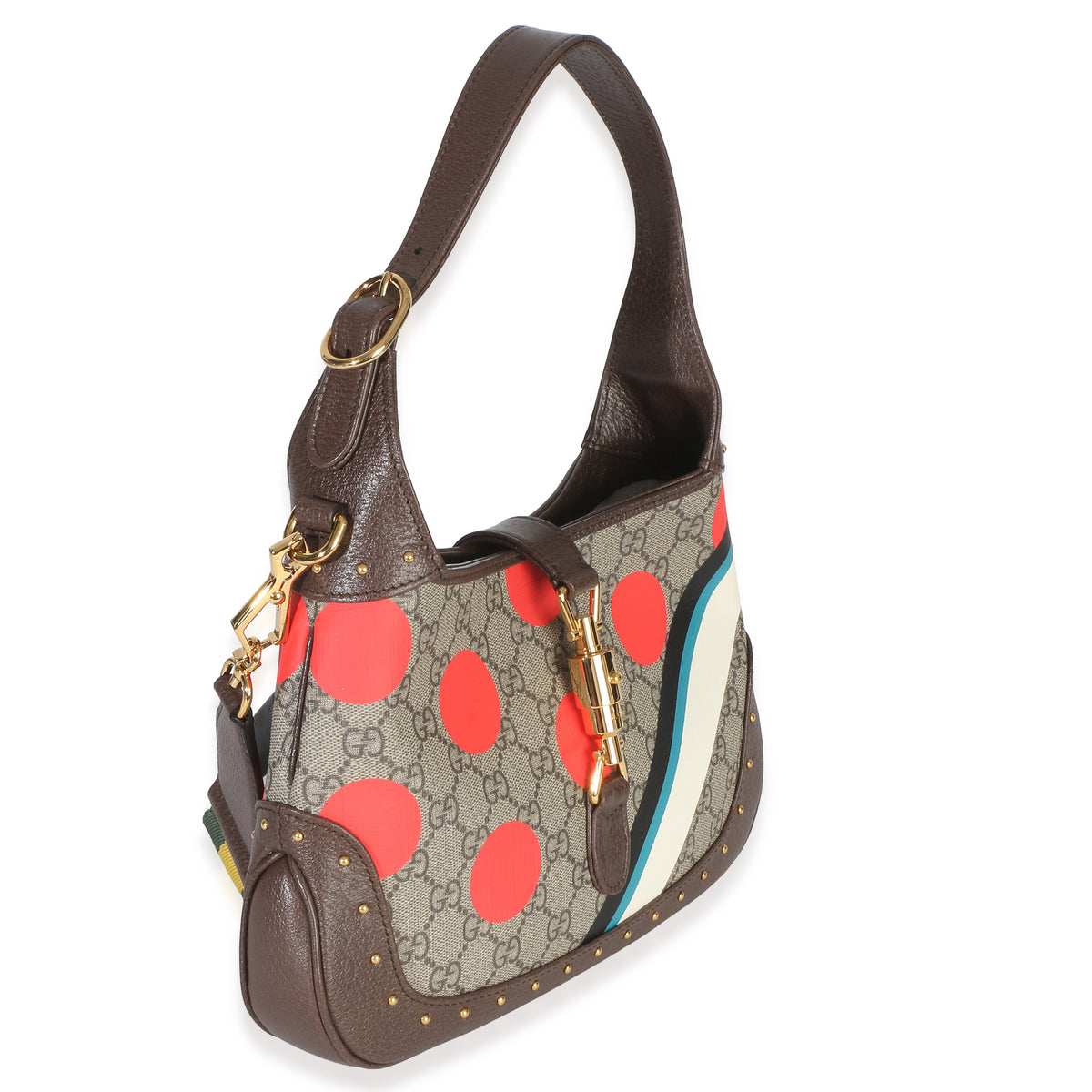 Gucci Beige GG Supreme Monogram Canvas Web Geometric Studded Small Jackie 1961 H Handbag 3