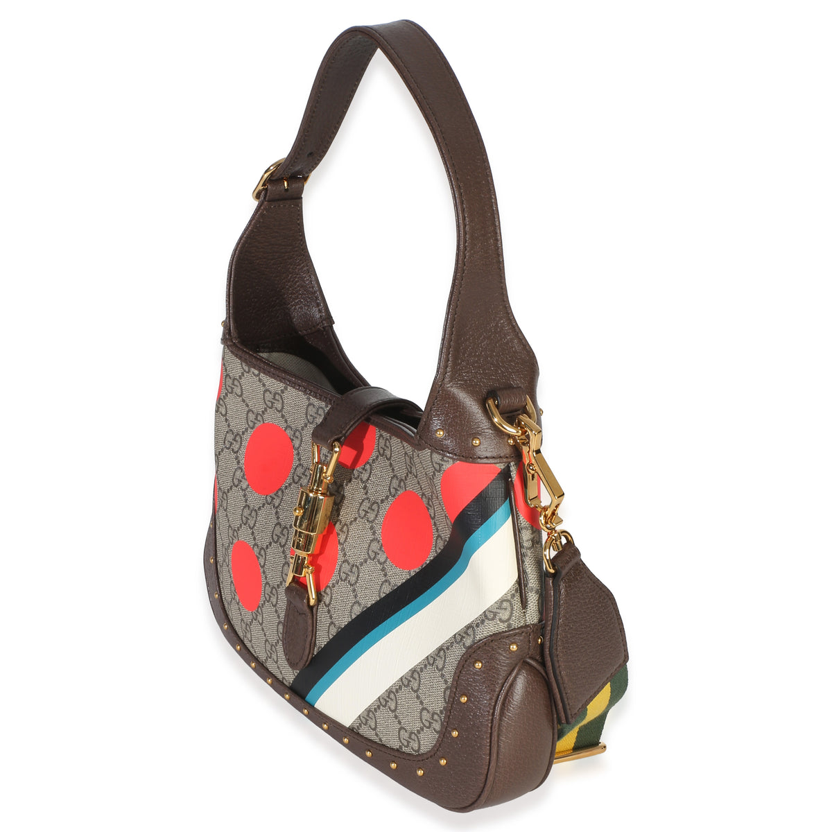 Gucci Beige GG Supreme Monogram Canvas Web Geometric Studded Small Jackie 1961 H Handbag 2