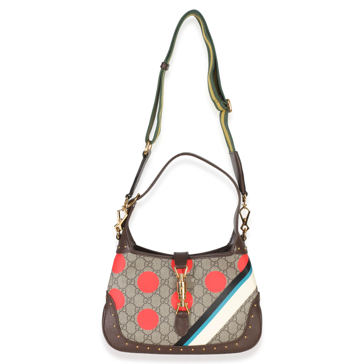 Gucci Beige GG Supreme Monogram Canvas Web Geometric Studded Small Jackie 1961 H Handbag 8