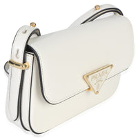 Prada White Smooth Calfskin Triangle Logo Flap Bag Handbag 3