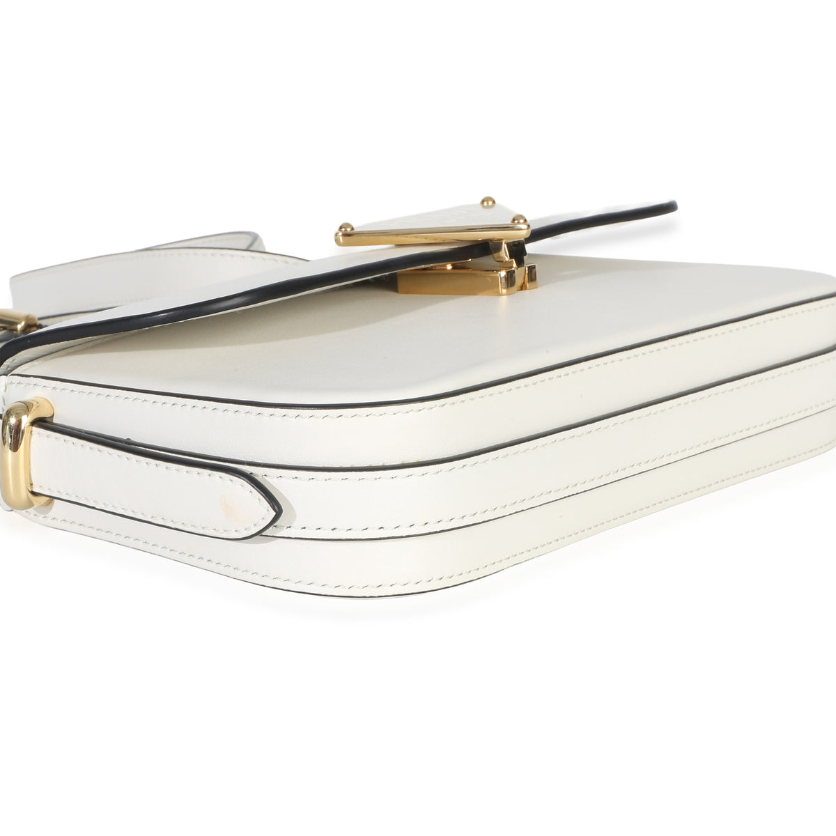 Prada White Smooth Calfskin Triangle Logo Flap Bag Handbag 6
