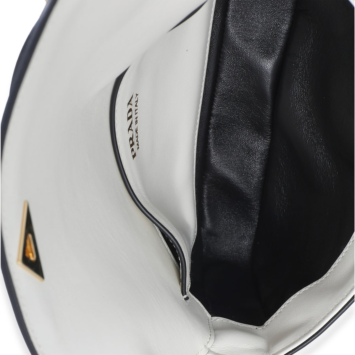 Prada White Smooth Calfskin Triangle Logo Flap Bag Handbag 8