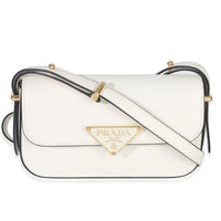 Prada White Smooth Calfskin Triangle Logo Flap Bag Handbag fv