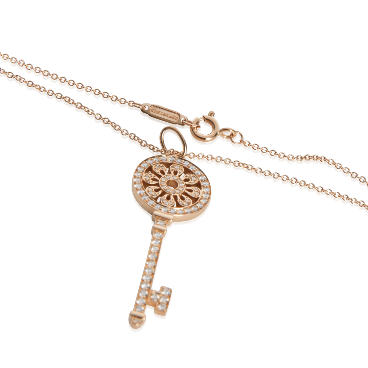 Tiffany & Co. Rose Gold Diamond Medium Model Petals Key Pendant bv