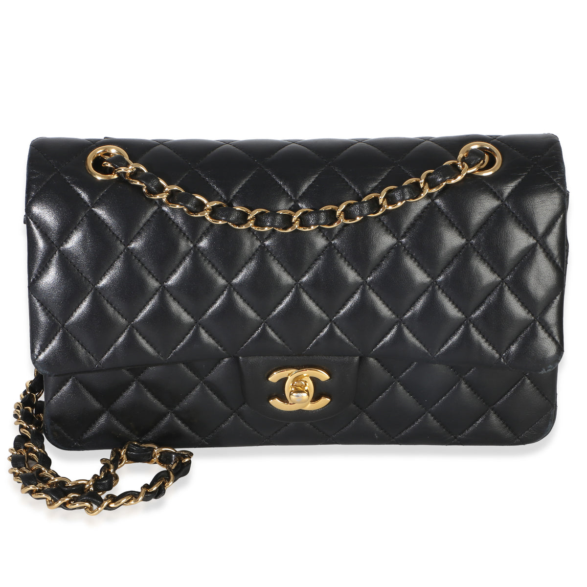 Chanel Black Quilted Lambskin Medium Classic Double Flap Bag Handbag fv