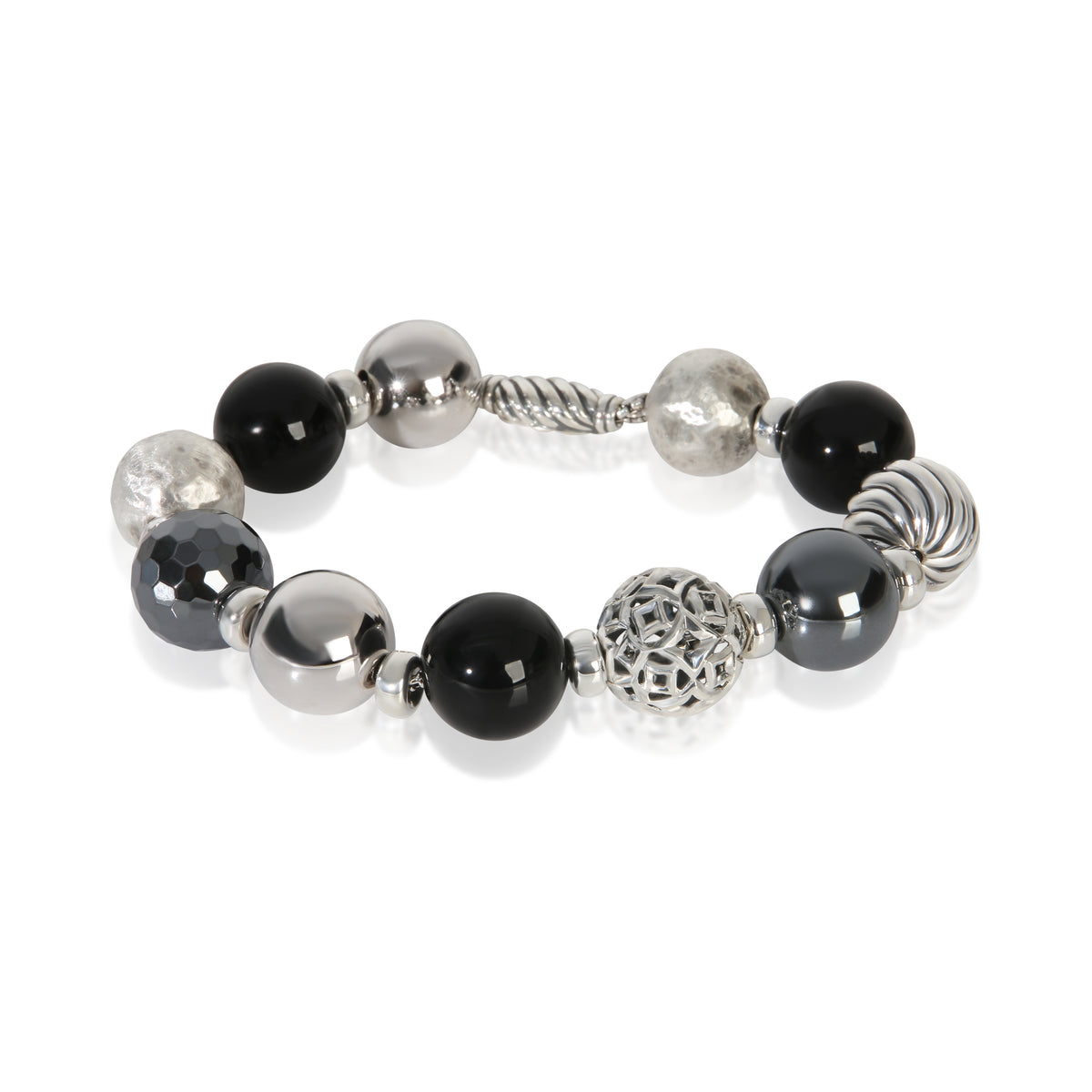 David Yurman Sterling Silver Onyx and Hematite Elements Bracelet fv