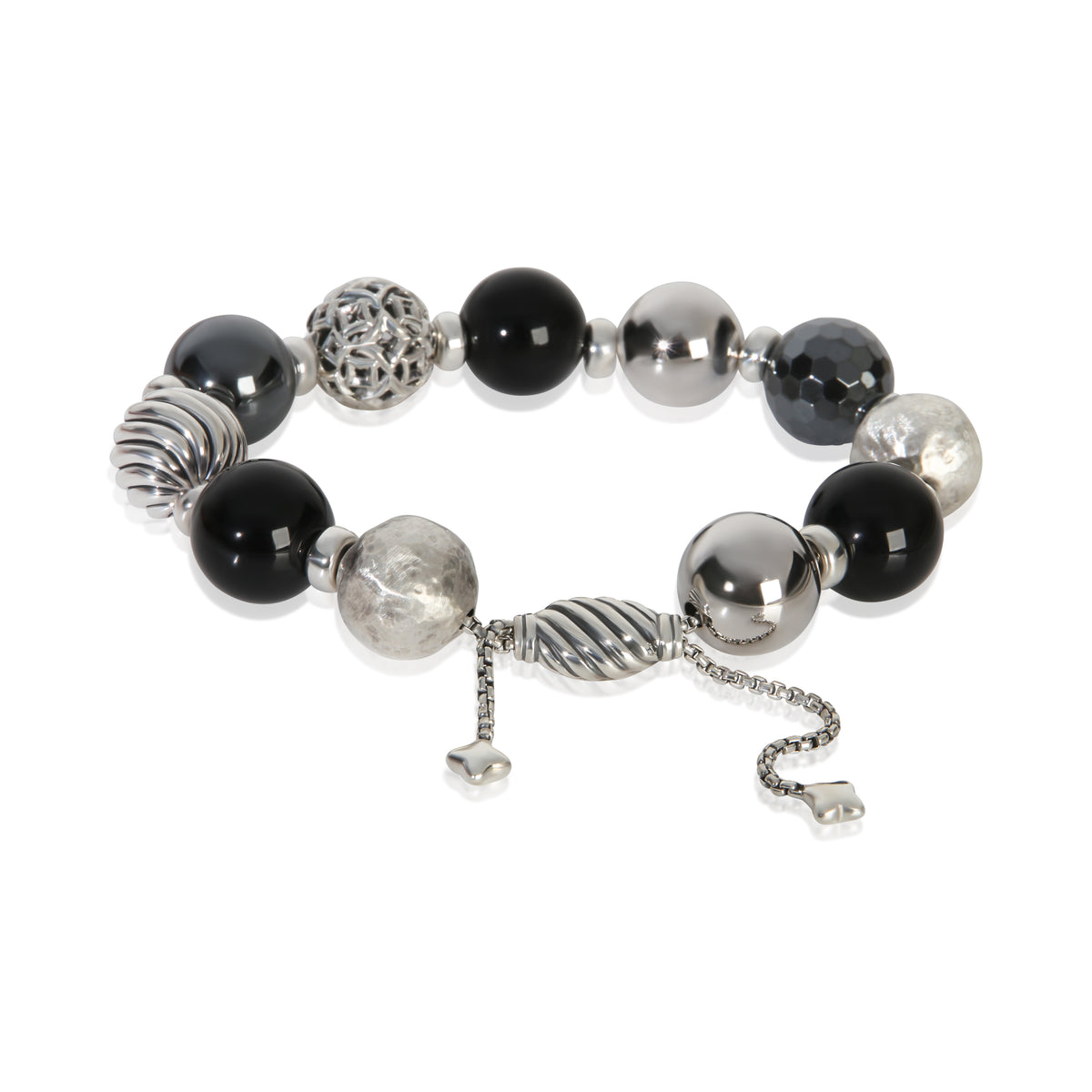 David Yurman Sterling Silver Onyx and Hematite Elements Bracelet pv