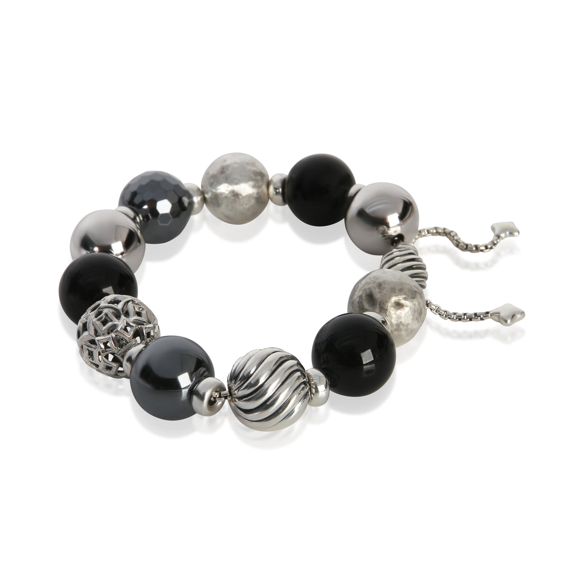 David Yurman Sterling Silver Onyx and Hematite Elements Bracelet sv
