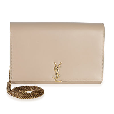 Saint Laurent Tan Smooth Calfskin Cassandre Chain Clutch Handbag fv