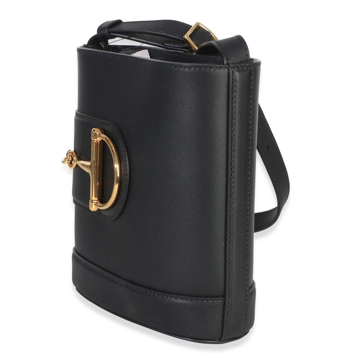 Gucci Black Smooth Calfskin Hasler Horsebit 73 Small Bucket Bag Handbag 2