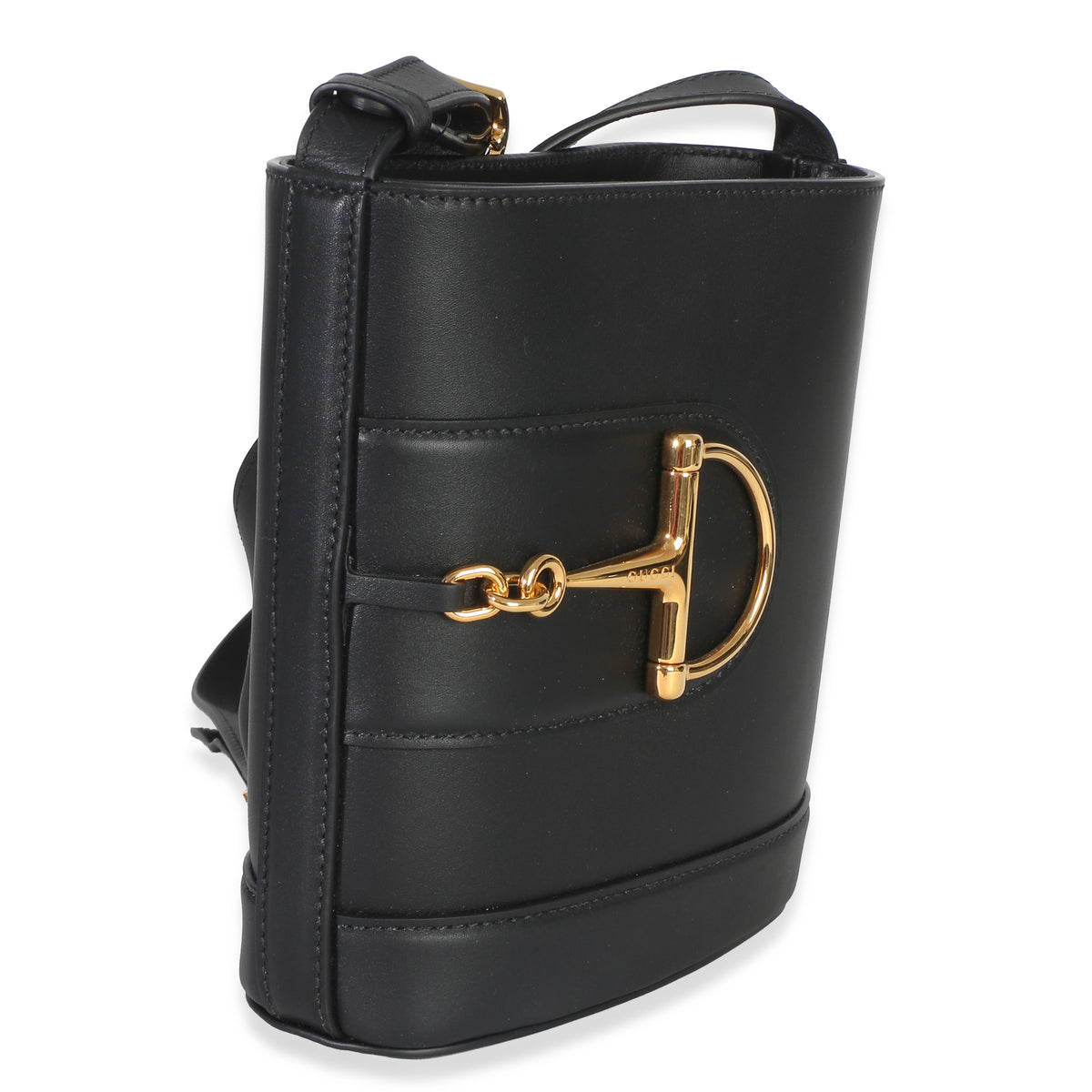 Gucci Black Smooth Calfskin Hasler Horsebit 73 Small Bucket Bag Handbag 3
