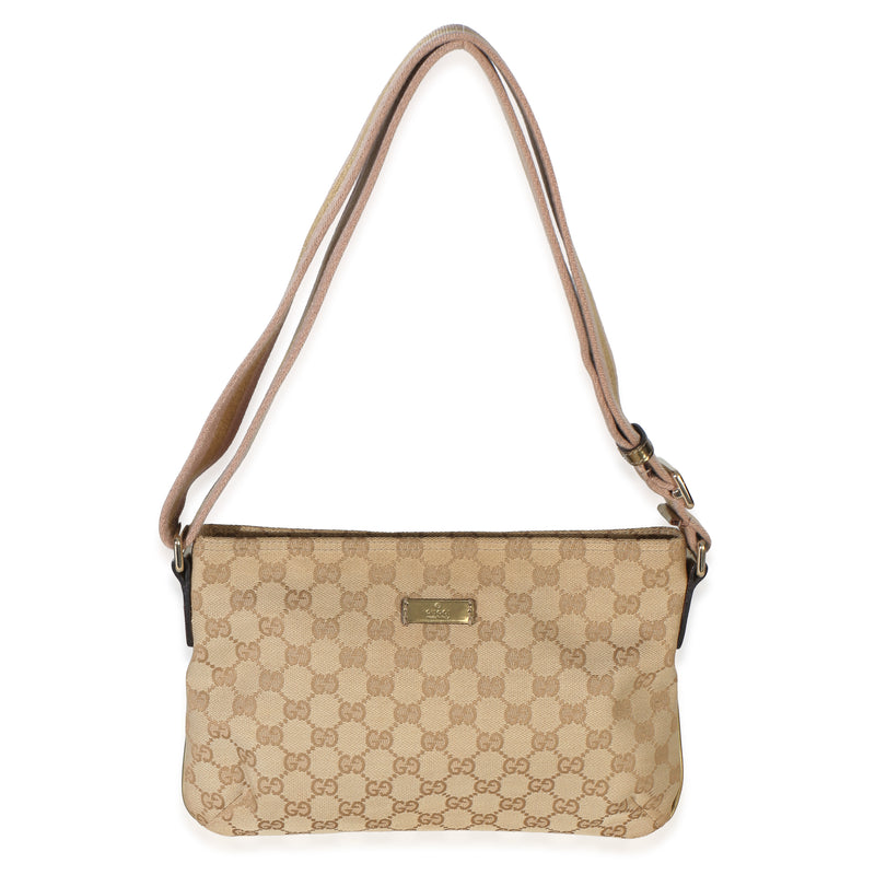 Gucci Pink Gold GG Canvas Web Small Messenger Bag Handbag fv