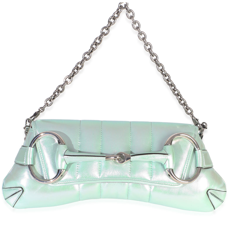 Gucci Iridescent Green Nappa Vertical Matelasse Medium Horsebit Bag Handbag id