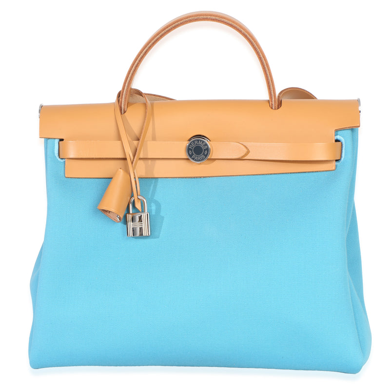 Hermès Bleu Azteque Toile Vache Hunter Herbag Zip 31 PM PHW Handbag id