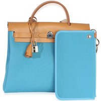 Hermès Bleu Azteque Toile Vache Hunter Herbag Zip 31 PM PHW Handbag 9