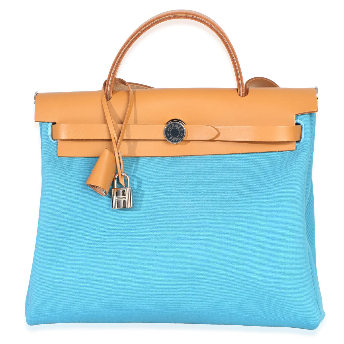 Hermès Bleu Azteque Toile Vache Hunter Herbag Zip 31 PM PHW Handbag fv