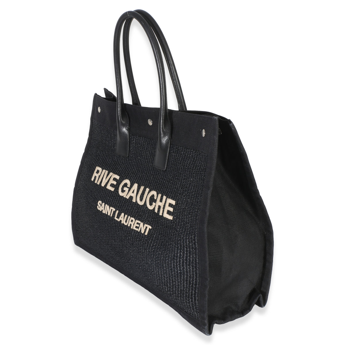 Saint Laurent Black Beige Raffia Rive Gauche Tote Handbag 2