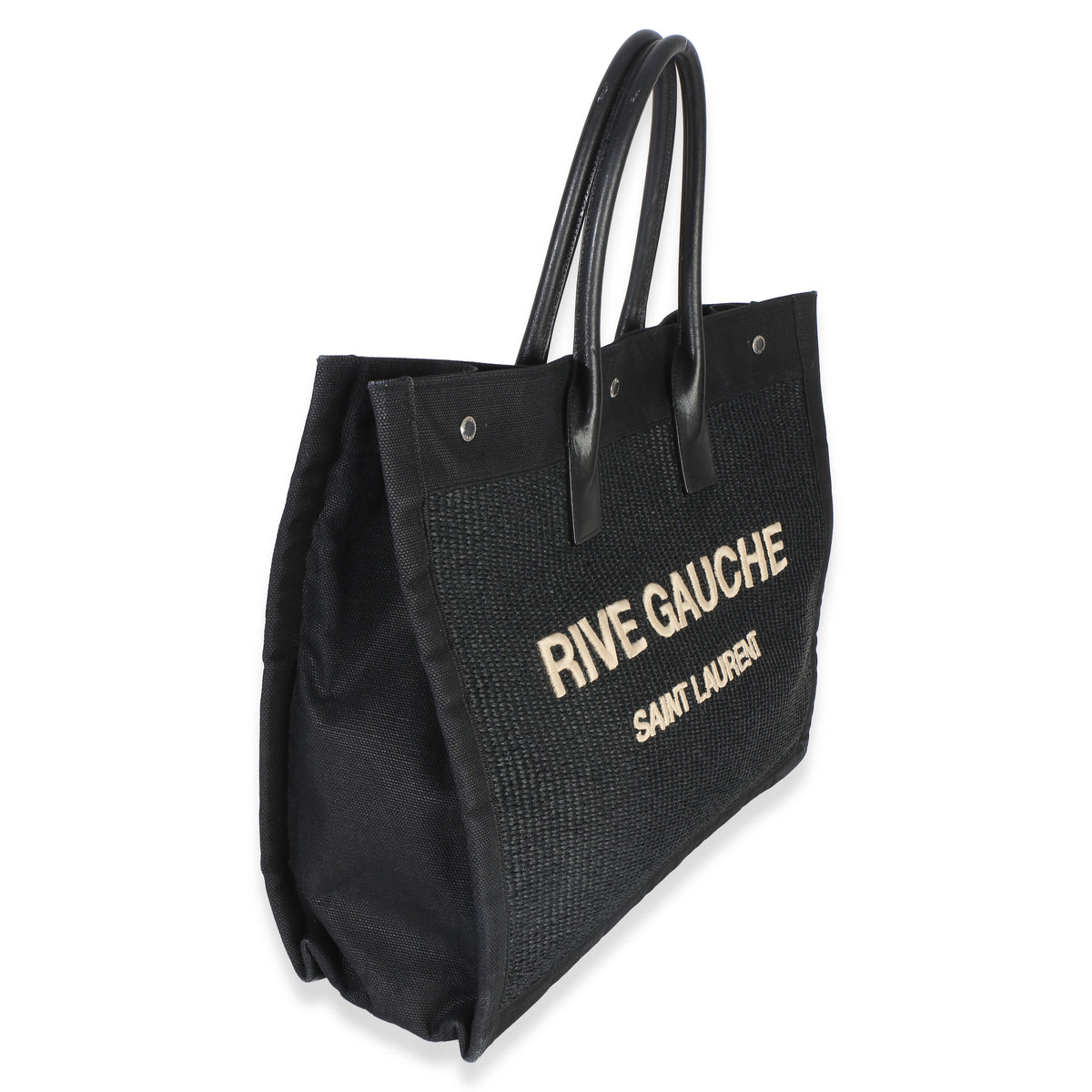 Saint Laurent Black Beige Raffia Rive Gauche Tote Handbag 3