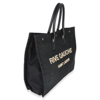 Saint Laurent Black Beige Raffia Rive Gauche Tote Handbag 3