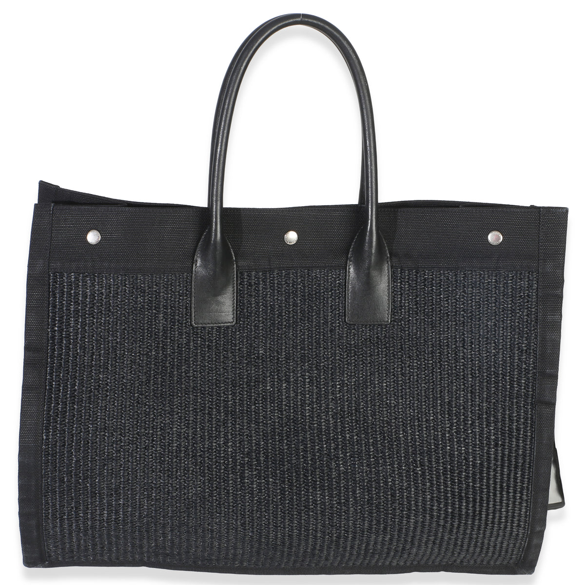 Saint Laurent Black Beige Raffia Rive Gauche Tote Handbag 4