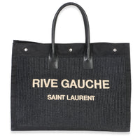 Saint Laurent Black Beige Raffia Rive Gauche Tote Handbag fv