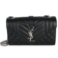 Saint Laurent Black Grain De Poudre Mixed Triquilt Small Monogram Envelope Flap Handbag id