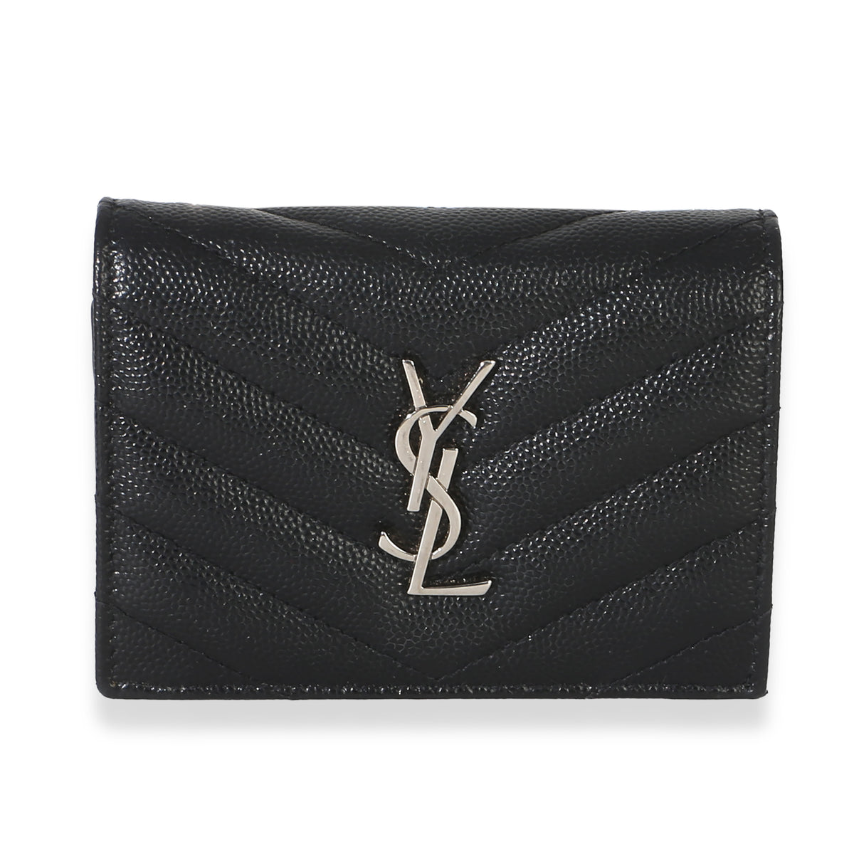 Saint Laurent Black Grain De Poudre Matelasse Monogram Compact Wallet Wallet id
