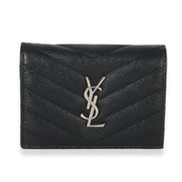 Saint Laurent Black Grain De Poudre Matelasse Monogram Compact Wallet Wallet id