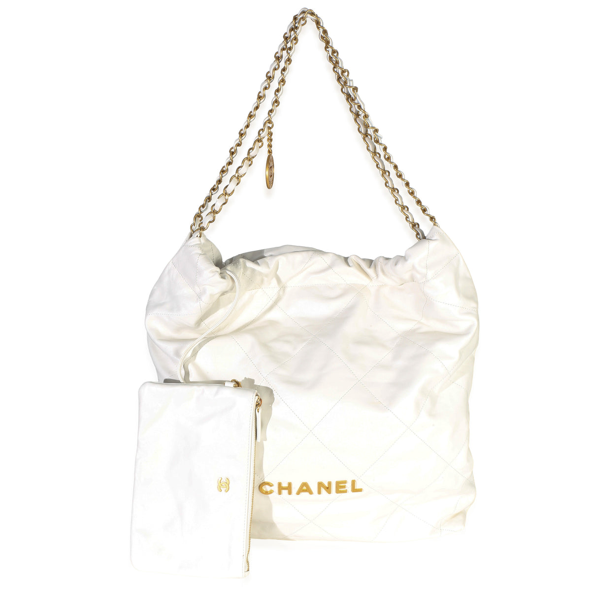 Chanel White Shiny Quilted Calfskin Large  22 Hobo Handbag id