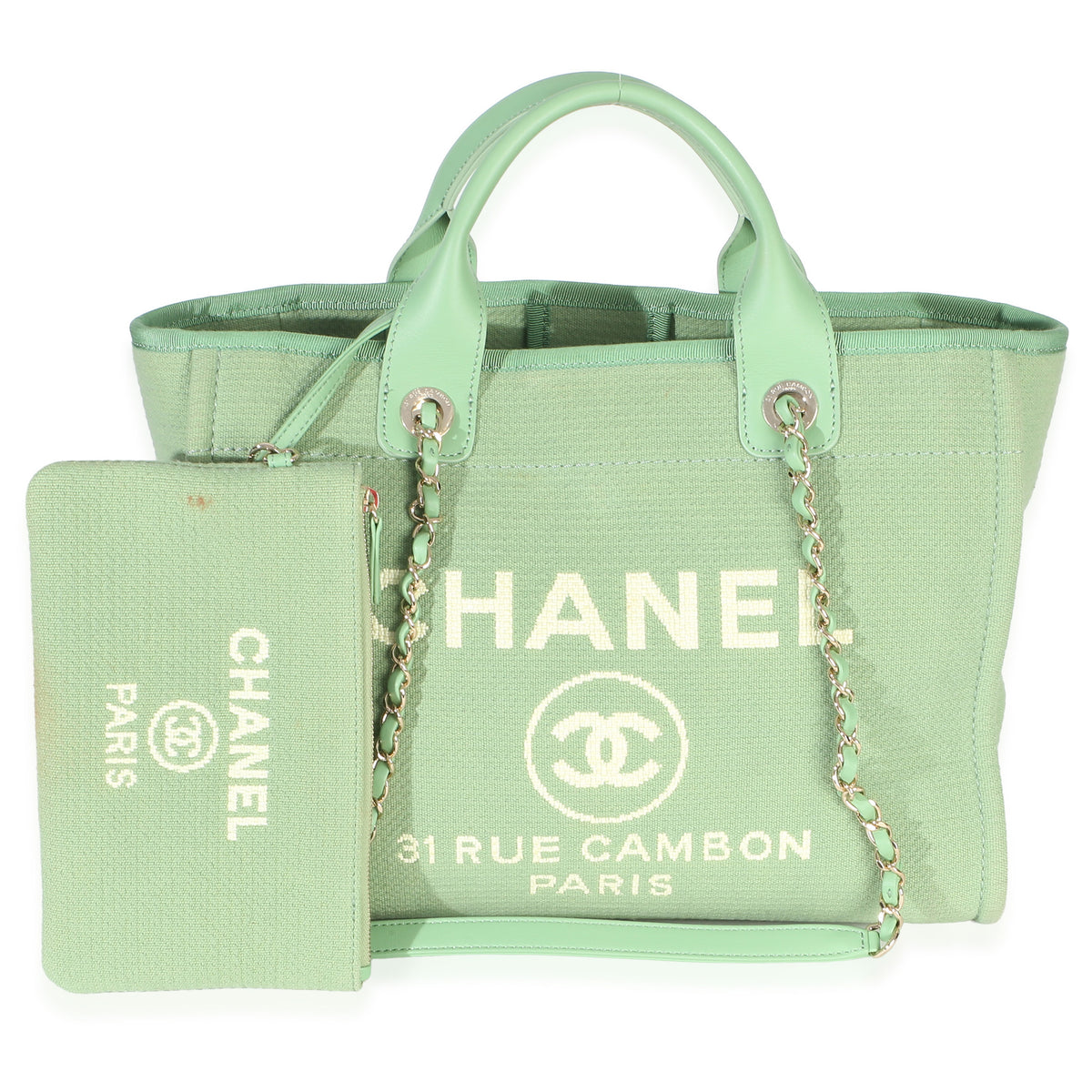 Chanel Green Mixed Fibers Small Deauville Tote Handbag id