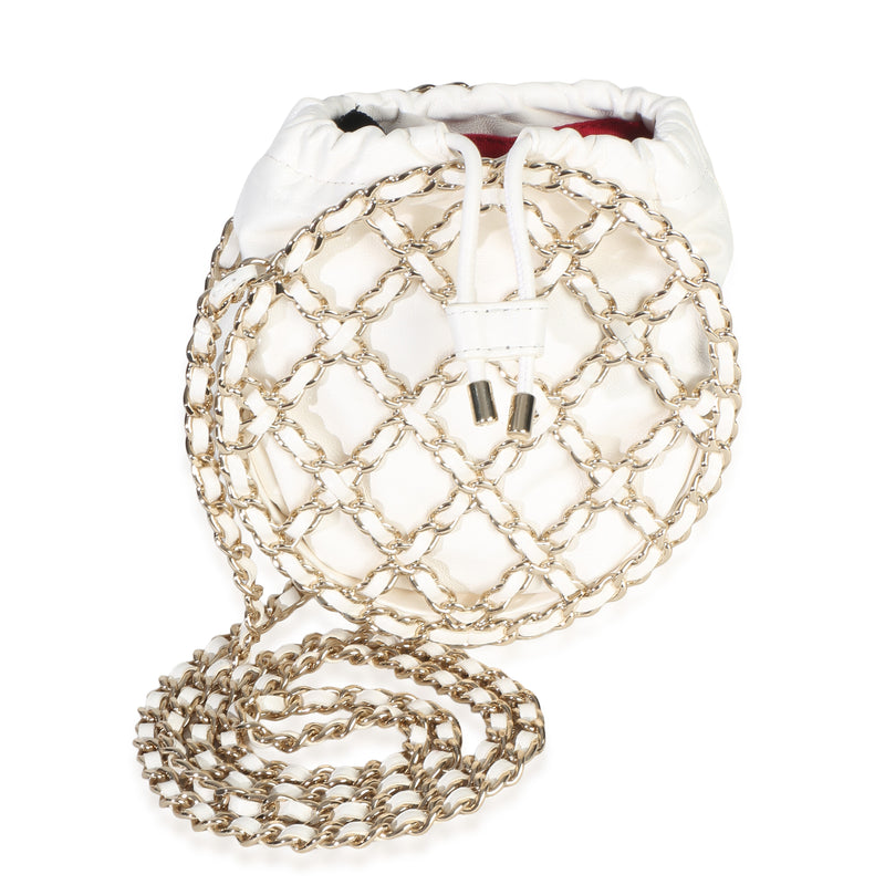 Chanel White Lambskin Drawstring Round Chain Frame Bag Handbag id