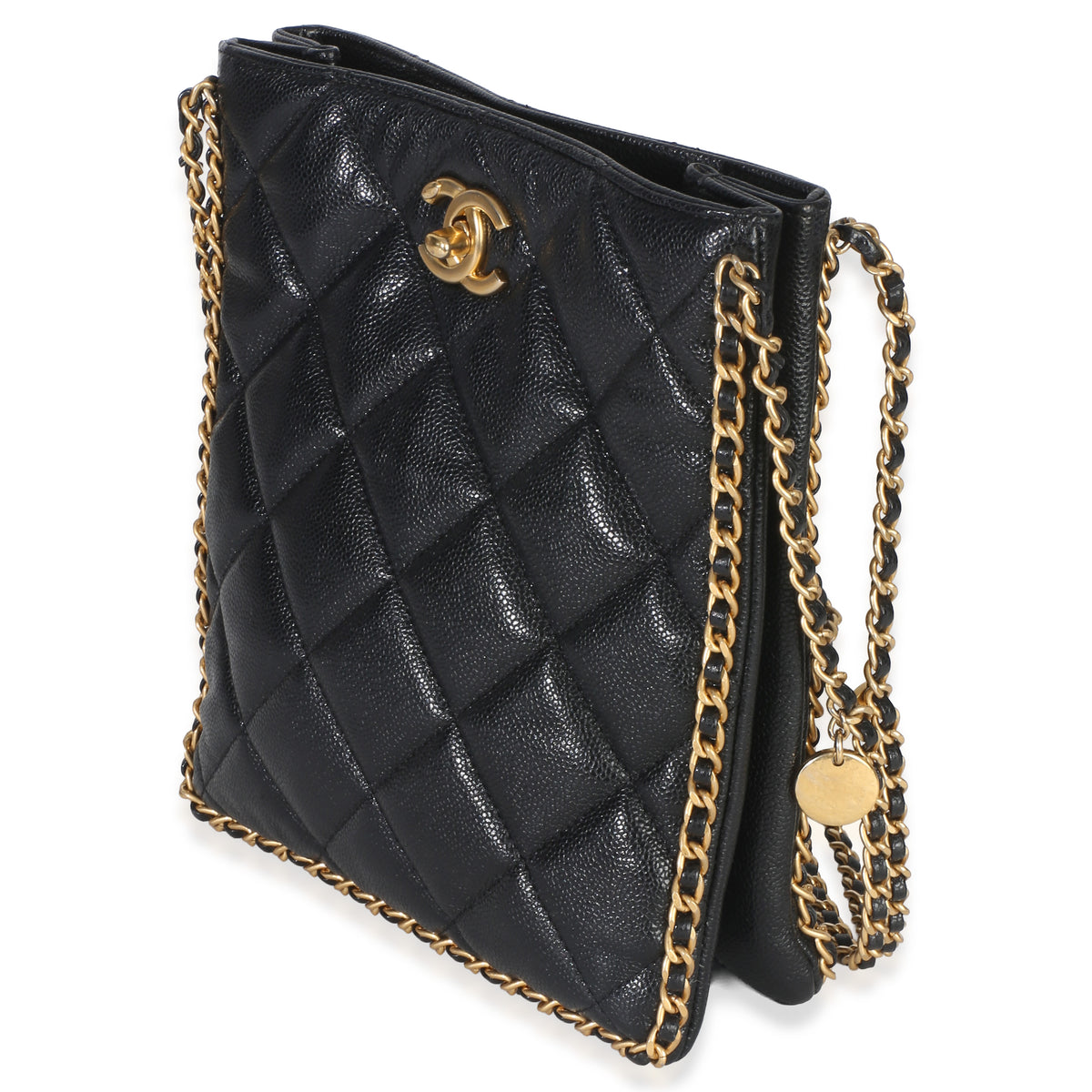 Chanel Black Quilted Caviar Mini Never Ending Chain Tote Handbag 2