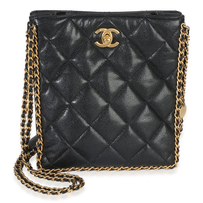 Chanel Black Quilted Caviar Mini Never Ending Chain Tote Handbag fv
