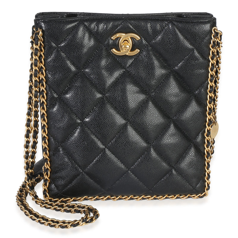 Chanel Black Quilted Caviar Mini Never Ending Chain Tote Handbag fv