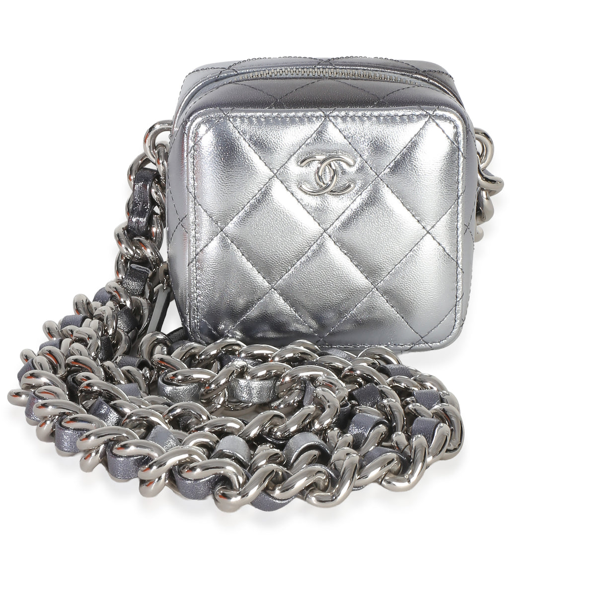 Chanel Metallic Quilted Lambskin Coco Punk Clutch With Chain Handbag fv