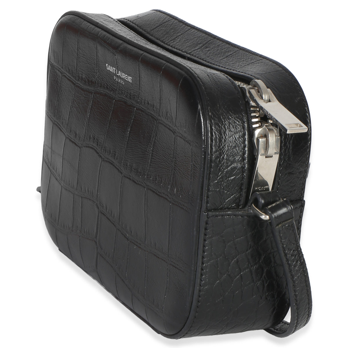 Saint Laurent Black Crocodile Embossed Calfskin Mini Camera Bag Handbag 2
