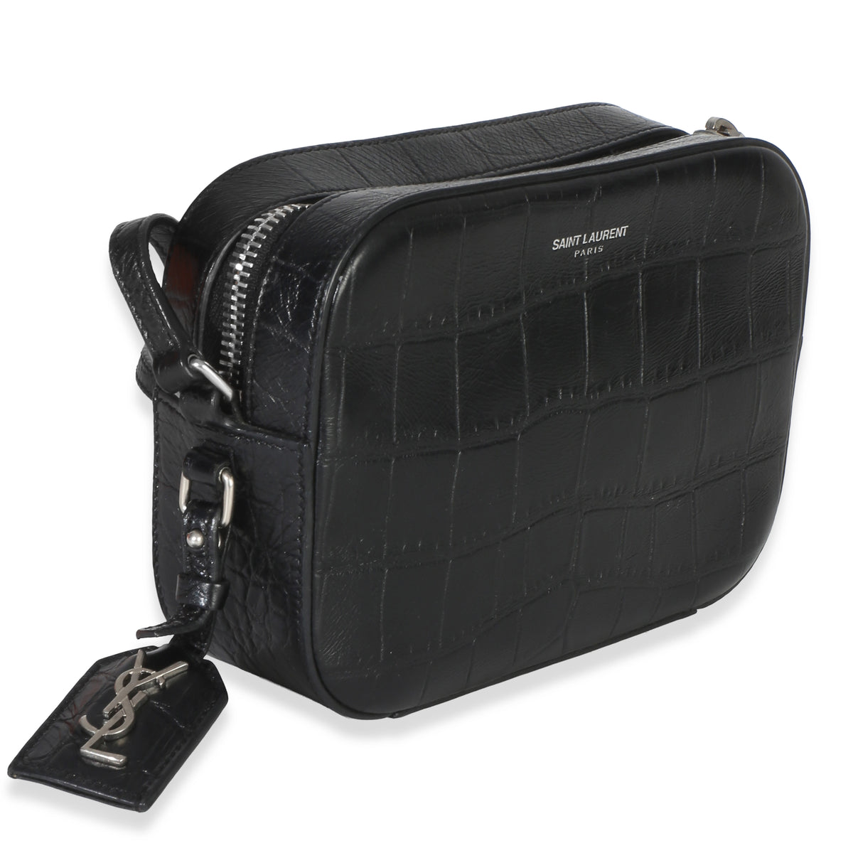 Saint Laurent Black Crocodile Embossed Calfskin Mini Camera Bag Handbag 3