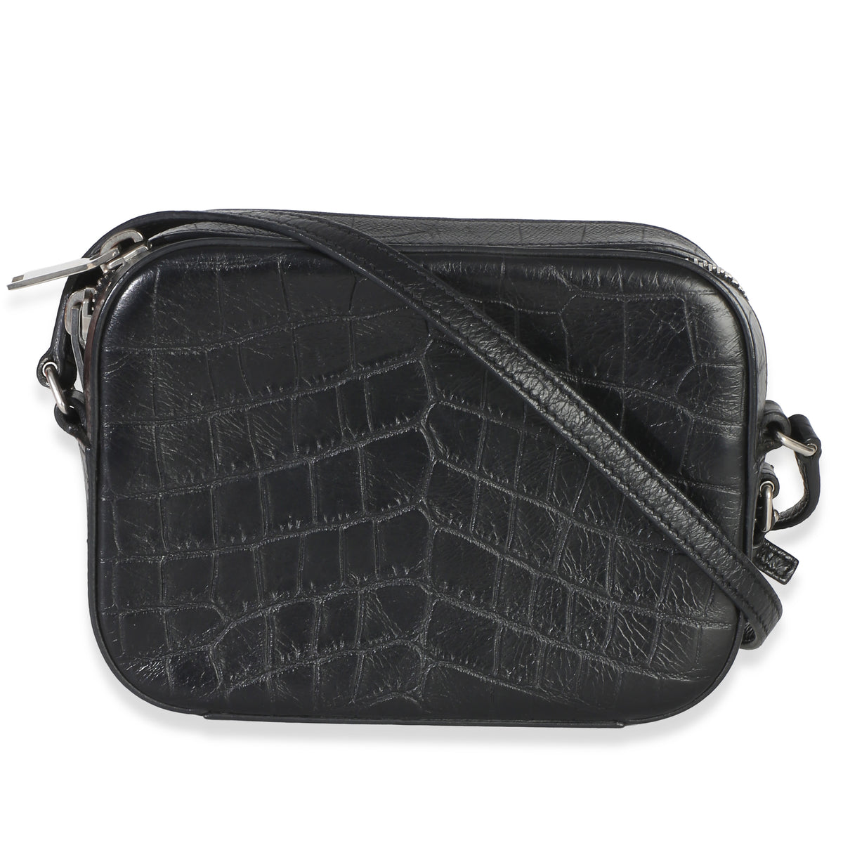 Saint Laurent Black Crocodile Embossed Calfskin Mini Camera Bag Handbag 4