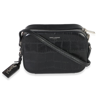 Saint Laurent Black Crocodile Embossed Calfskin Mini Camera Bag Handbag fv