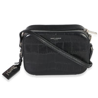 Saint Laurent Black Crocodile Embossed Calfskin Mini Camera Bag Handbag fv