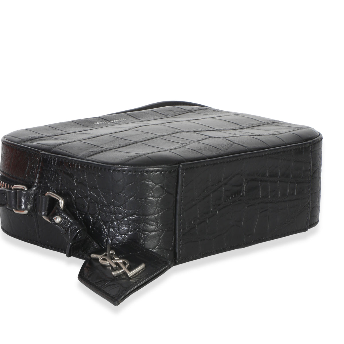 Saint Laurent Black Crocodile Embossed Calfskin Mini Camera Bag Handbag 7