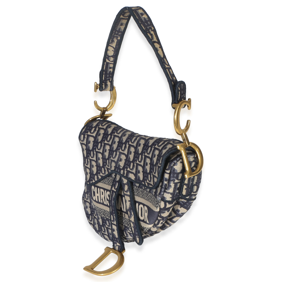 Christian Dior Blue Oblique Embroidered Medium Saddle Bag Handbag 2