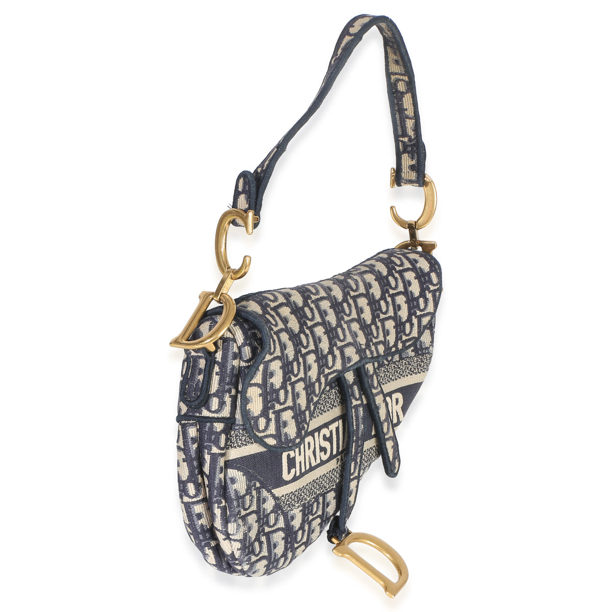 Christian Dior Blue Oblique Embroidered Medium Saddle Bag Handbag 3