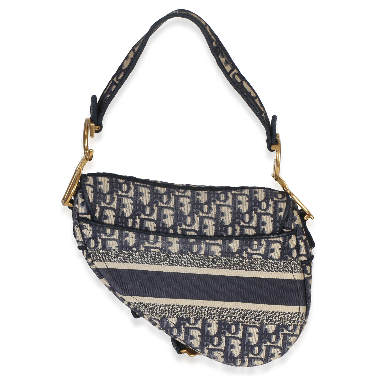 Christian Dior Blue Oblique Embroidered Medium Saddle Bag Handbag 4
