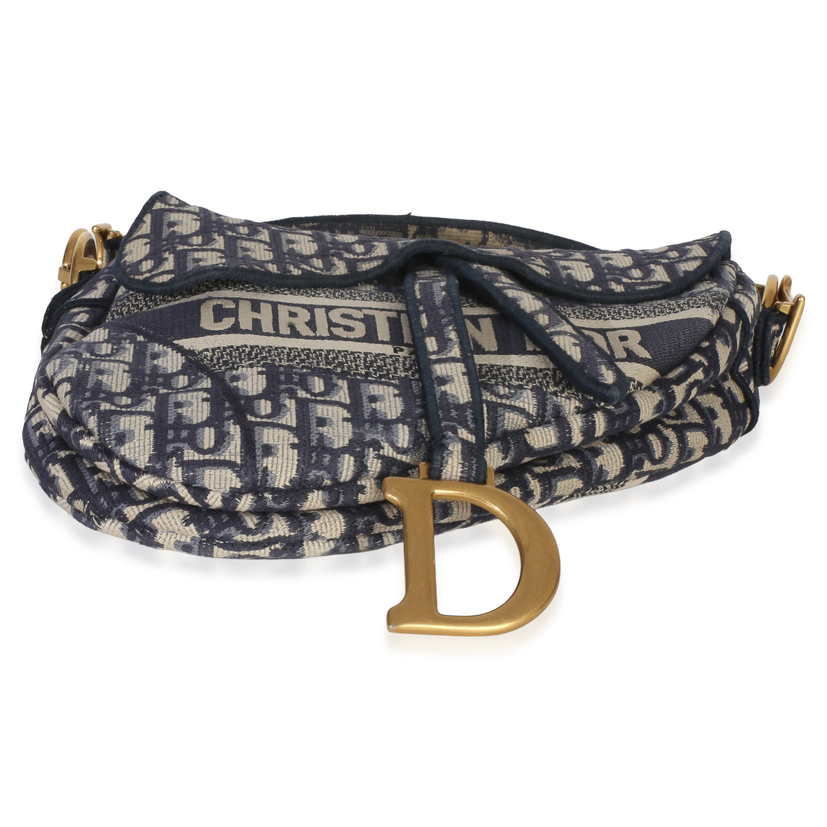 Christian Dior Blue Oblique Embroidered Medium Saddle Bag Handbag 5